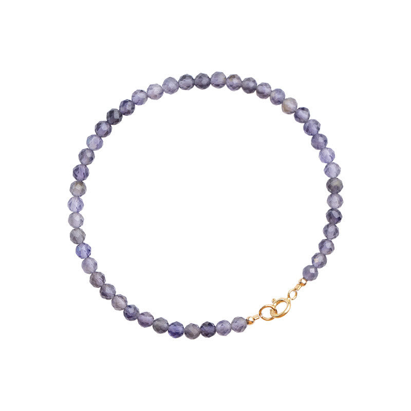 Buddha Stones 3mm Amethyst Iolite Ultra-thin Beads 14k Gold Plated Copper Communication Bracelet