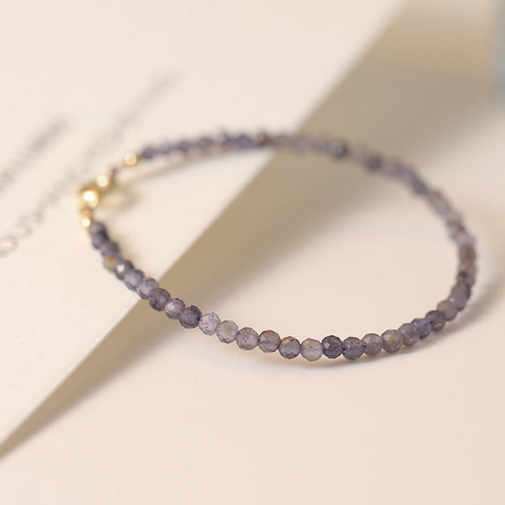 Buddha Stones 3mm Amethyst Iolite Ultra-thin Beads 14k Gold Plated Copper Communication Bracelet