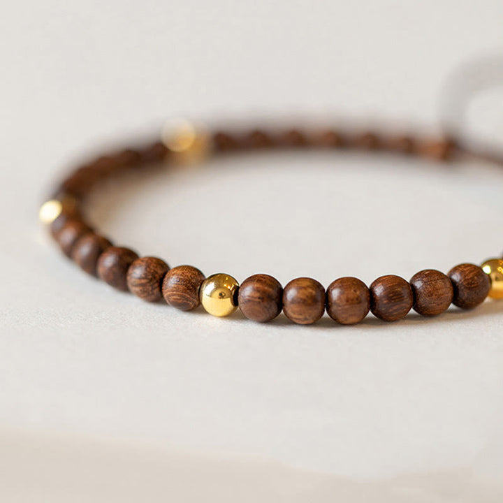 Buddha Stones 4mm Ultra-thin Sandalwood 14K Gold Plated Copper Beads Protection Bracelet