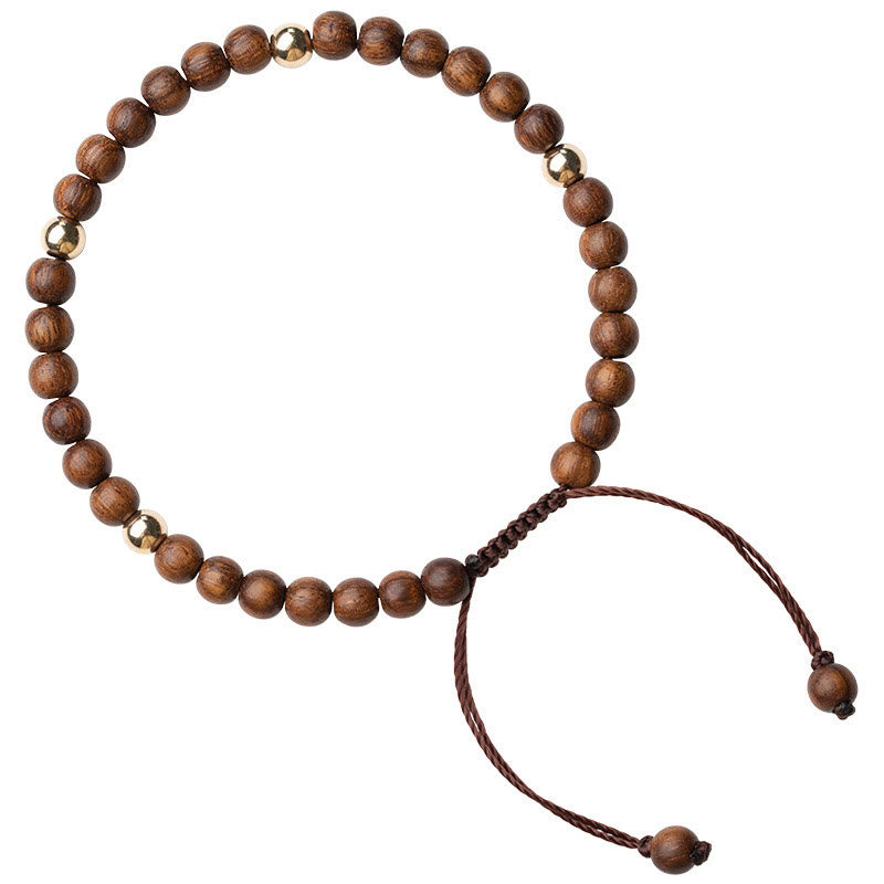 Buddha Stones 4mm Ultra-thin Sandalwood 14K Gold Plated Copper Beads Protection Bracelet