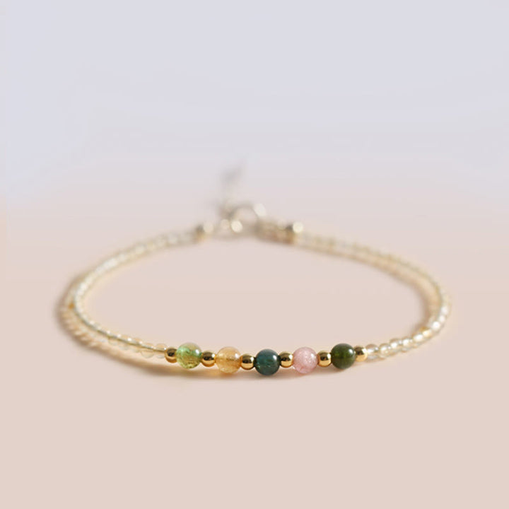 Buddha Stones 2.5mm Ultra-thin Citrine Tourmaline 14K Gold Filled Copper Beads Prosperity Bracelet