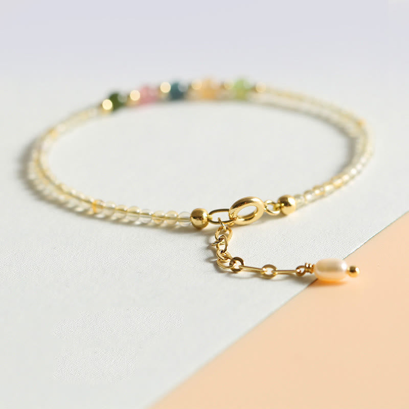 Buddha Stones 2.5mm Ultra-thin Citrine Tourmaline 14K Gold Filled Copper Beads Prosperity Bracelet - image 1