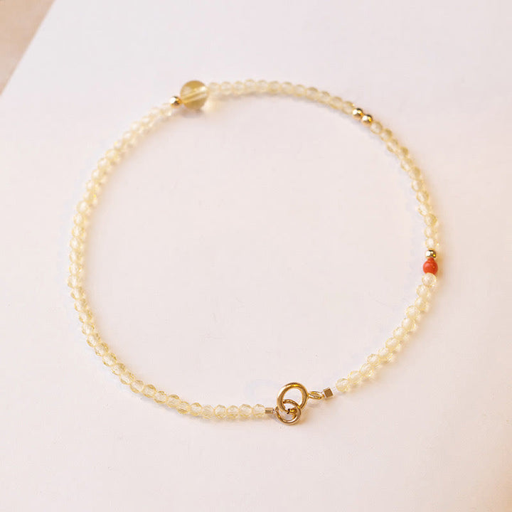 Buddha Stones 2mm Ultra-thin Citrine 14K Gold Plated Copper Beads Protection Bracelet