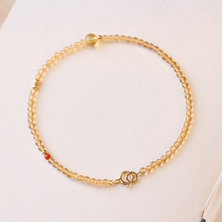 Buddha Stones 2mm Ultra-thin Citrine 14K Gold Plated Copper Beads Protection Bracelet