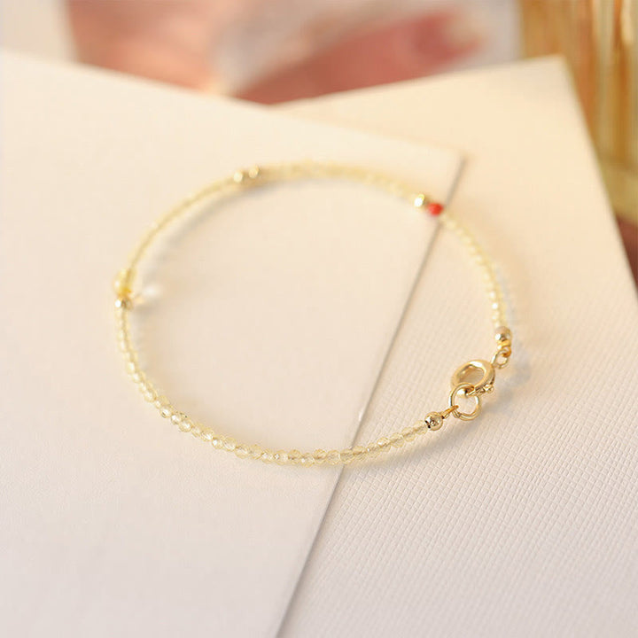 Buddha Stones 2mm Ultra-thin Citrine 14K Gold Plated Copper Beads Protection Bracelet