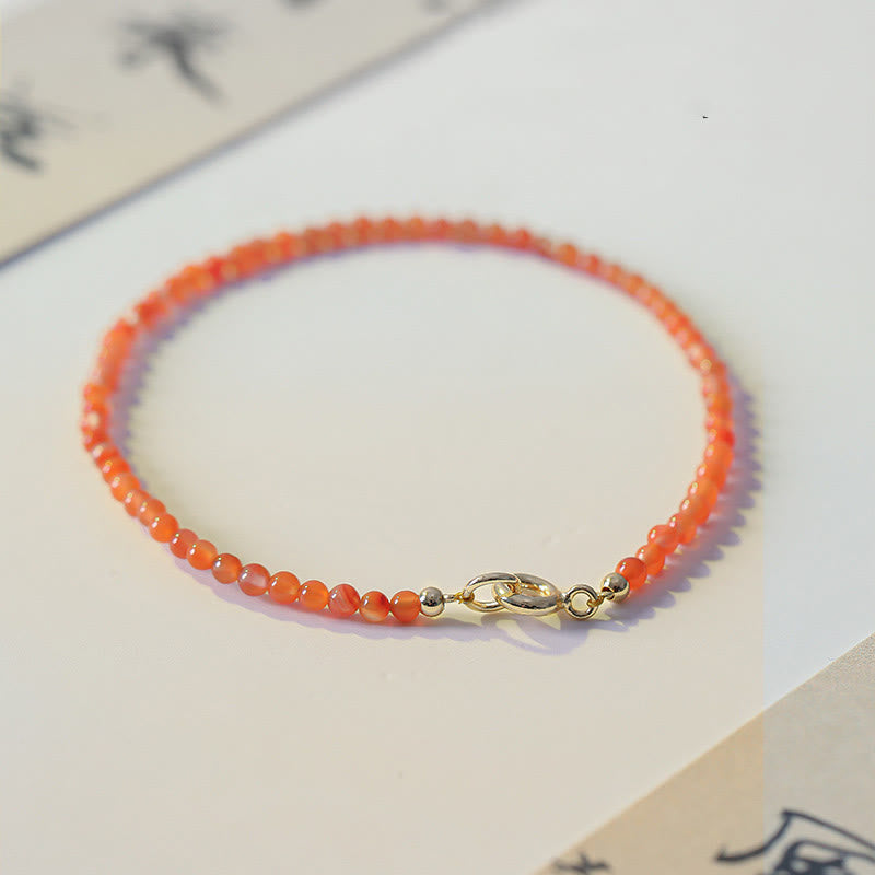 Buddha Stones Natural Cherry Persimmon Red Agate Ultra-thin Beads Confidence Bracelet