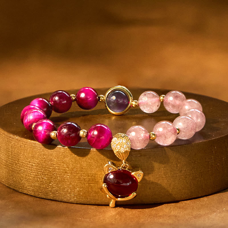 Buddha Stones Natural Strawberry Quartz Pixiu Love Bracelet