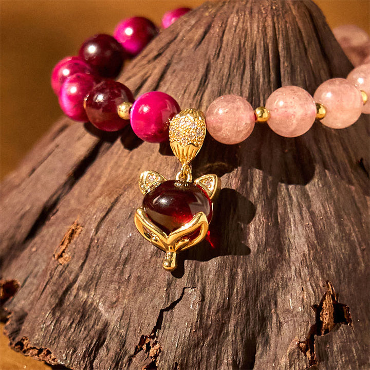 Buddha Stones Natural Strawberry Quartz Pixiu Love Bracelet