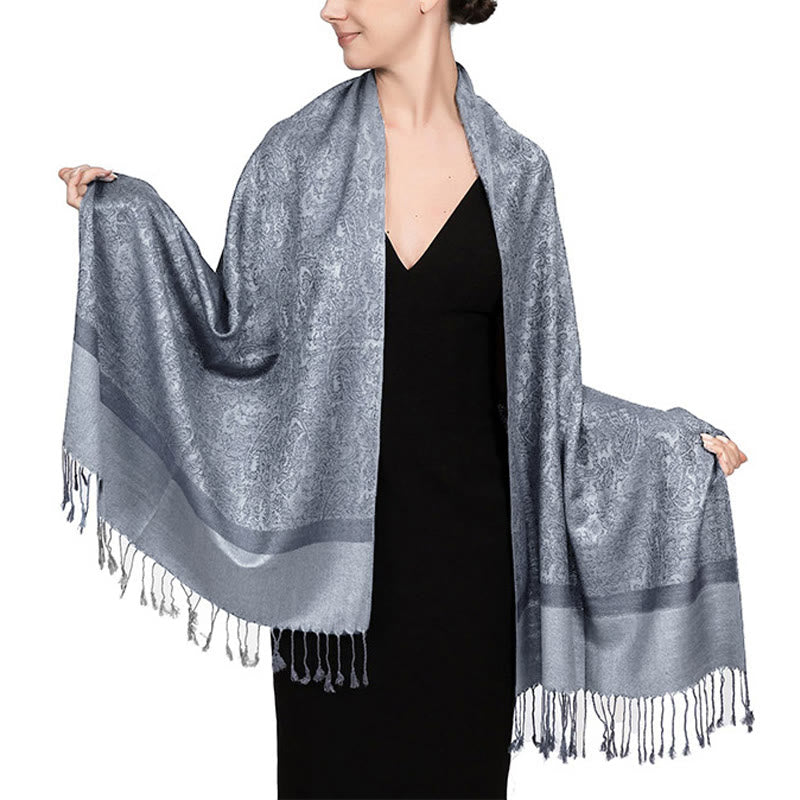 Buddha Stones Tibetan Cashew Jacquard Tassels Shawl Spring Fall Winter Warm Cozy Scarf Wrap - DarkSlateBlue 180*70cm - image 42