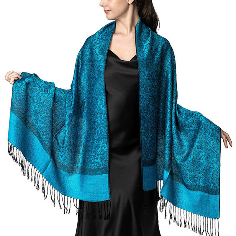 Buddha Stones Tibetan Cashew Jacquard Tassels Shawl Spring Fall Winter Warm Cozy Scarf Wrap