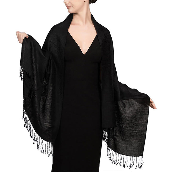 Buddha Stones Tibetan Cashew Jacquard Tassels Shawl Spring Fall Winter Warm Cozy Scarf Wrap - Black 180*70cm - image 14