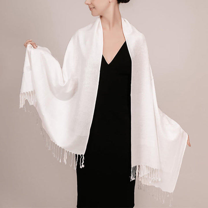 Buddha Stones Tibetan Cashew Jacquard Tassels Shawl Spring Fall Winter Warm Cozy Scarf Wrap - White 180*70cm - image 18
