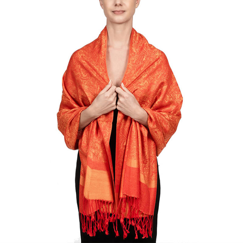 Buddha Stones Tibetan Cashew Jacquard Tassels Shawl Spring Fall Winter Warm Cozy Scarf Wrap - DarkOrange 180*70cm - image 27