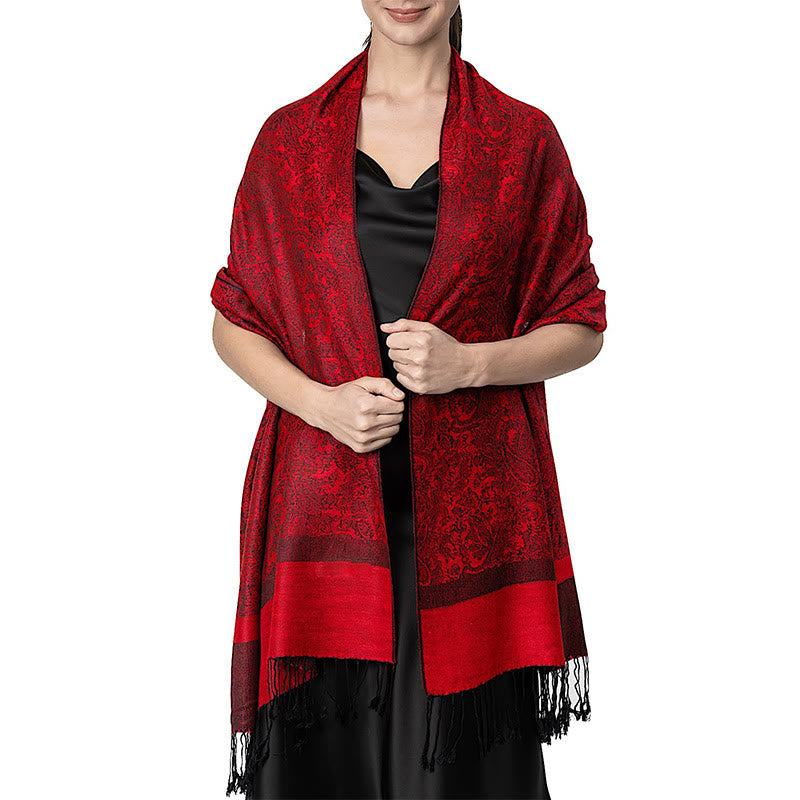 Buddha Stones Tibetan Cashew Jacquard Tassels Shawl Spring Fall Winter Warm Cozy Scarf Wrap