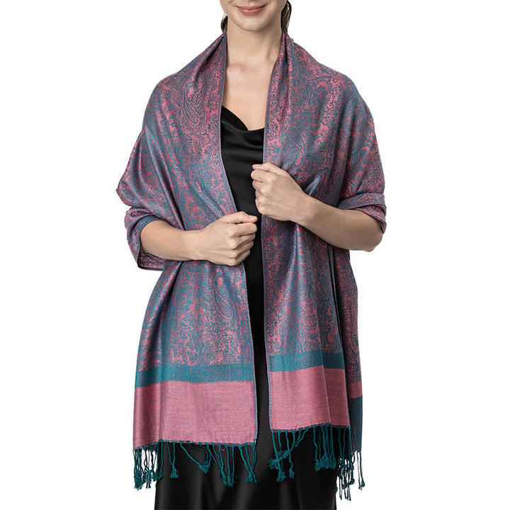 Buddha Stones Tibetan Cashew Jacquard Tassels Shawl Spring Fall Winter Warm Cozy Scarf Wrap - RosyBrown 180*70cm - image 29