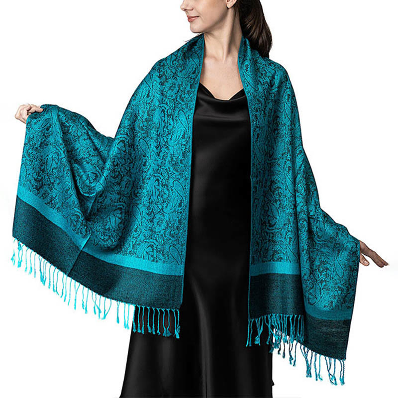 Buddha Stones Tibetan Cashew Jacquard Tassels Shawl Spring Fall Winter Warm Cozy Scarf Wrap