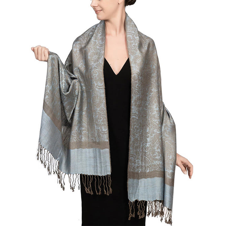 Buddha Stones Tibetan Cashew Jacquard Tassels Shawl Spring Fall Winter Warm Cozy Scarf Wrap - LightSteelBlue 180*70cm - image 41