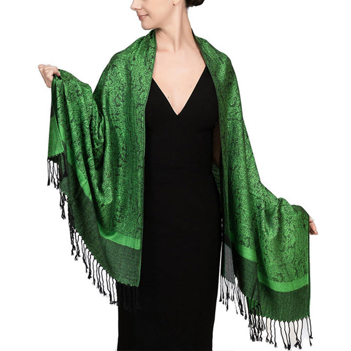 Buddha Stones Tibetan Cashew Jacquard Tassels Shawl Spring Fall Winter Warm Cozy Scarf Wrap - ForestGreen 180*70cm - image 45