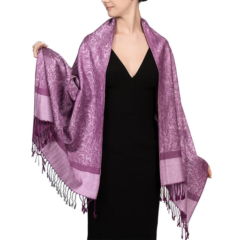 Buddha Stones Tibetan Cashew Jacquard Tassels Shawl Spring Fall Winter Warm Cozy Scarf Wrap - Magenta 180*70cm - image 31