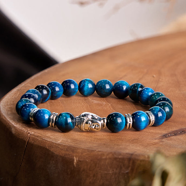 Buddha Stones Blue Green Red Tiger Eye Buddha Head Balance Bracelet