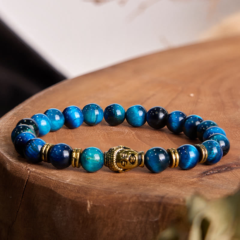 Buddha Stones Blue Green Red Tiger Eye Buddha Head Balance Bracelet