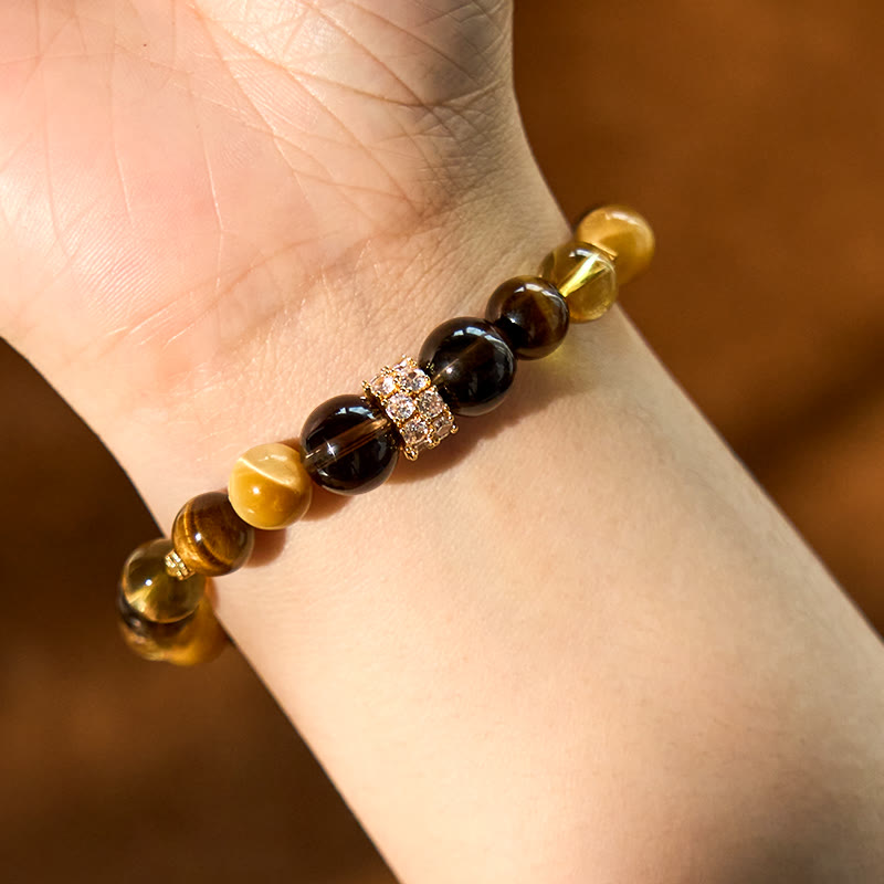 Buddha Stones Citrine Topaz Smoky Quartz Tiger Eye Happiness Bracelet