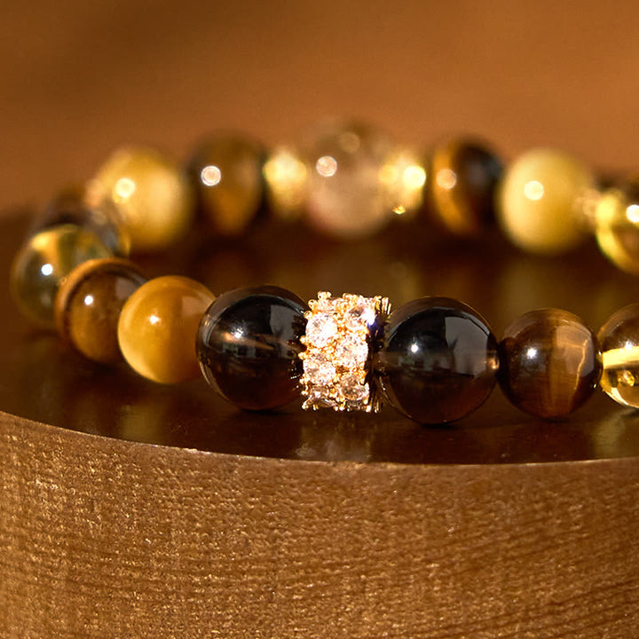 Buddha Stones Citrine Topaz Smoky Quartz Tiger Eye Happiness Bracelet