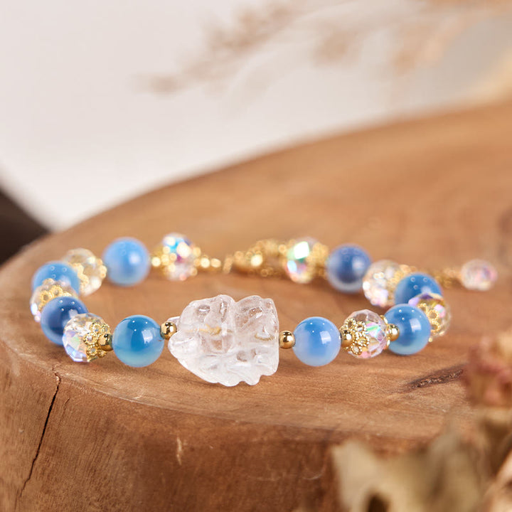 Buddha Stones Natural Blue Candy Agate White Crystal Nine Tailed Fox Harmony Bracelet