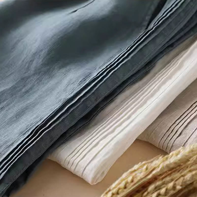 Buddha Stones Casual Plain Color Side Pleats Cotton Linen Women's Wide Leg Pants With Pockets - image 1