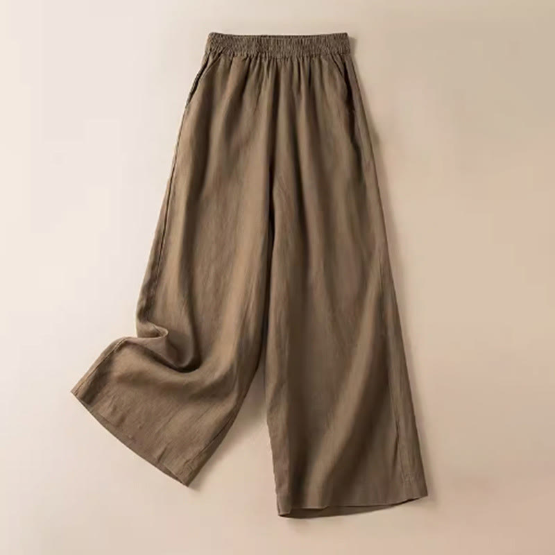 Buddha Stones Casual Solid Color Cotton Linen Women's Wide Leg Pants With Pockets - DarkGoldenrod - US12，UK/AU16，EU44 (3XL) - image 1