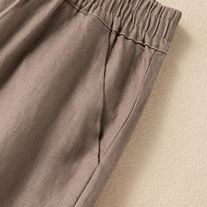 Buddha Stones Casual Solid Color Cotton Linen Women's Wide Leg Pants With Pockets