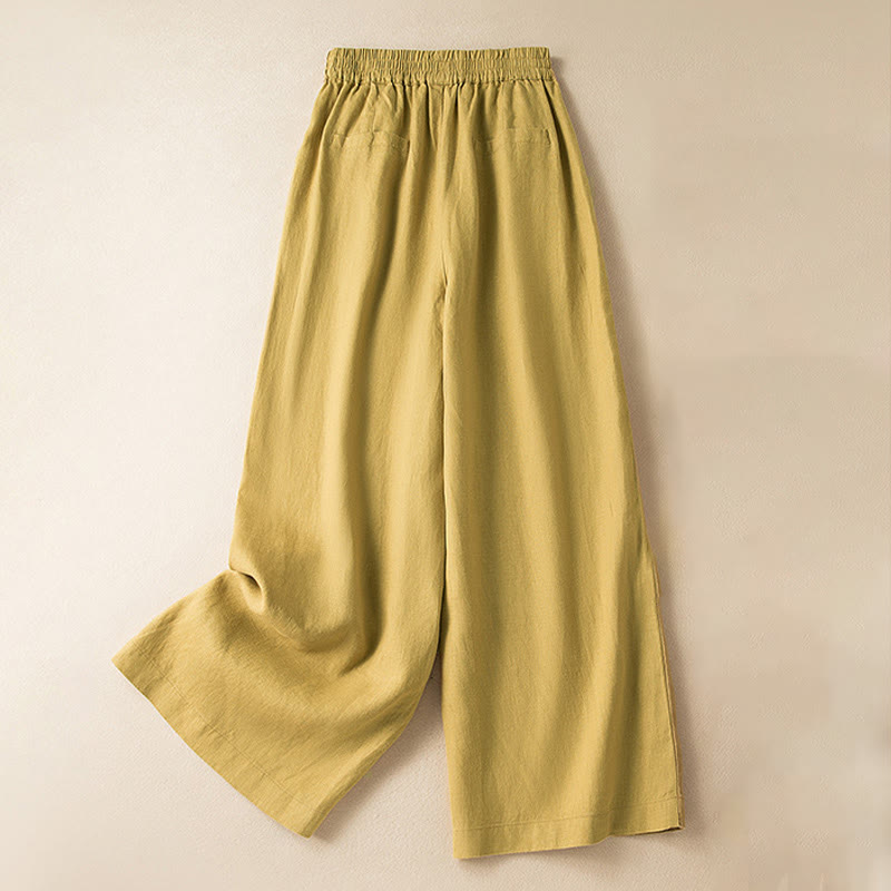 Buddha Stones Casual Solid Color Women's Wide Leg Pants With Pockets - Yellow - US12，UK/AU16，EU44 (3XL) - image 27