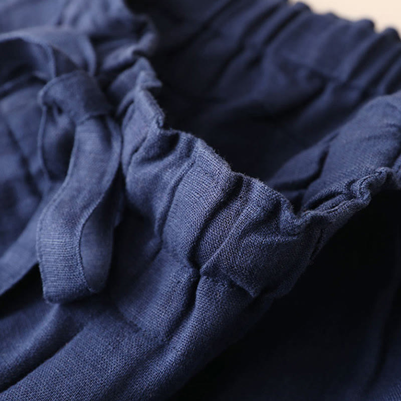 Buddha Stones Casual Plain Color Lace-up Cotton Linen Women's Wide Leg Pants - image 6