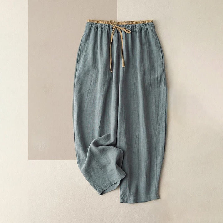 Buddha Stones Casual Solid Color Cotton Linen Drawstring Women's Pants With Pockets - CadetBlue - Corduroy · Fleece-Lined - US16，UK/AU20，EU48 (3XL) - image 0