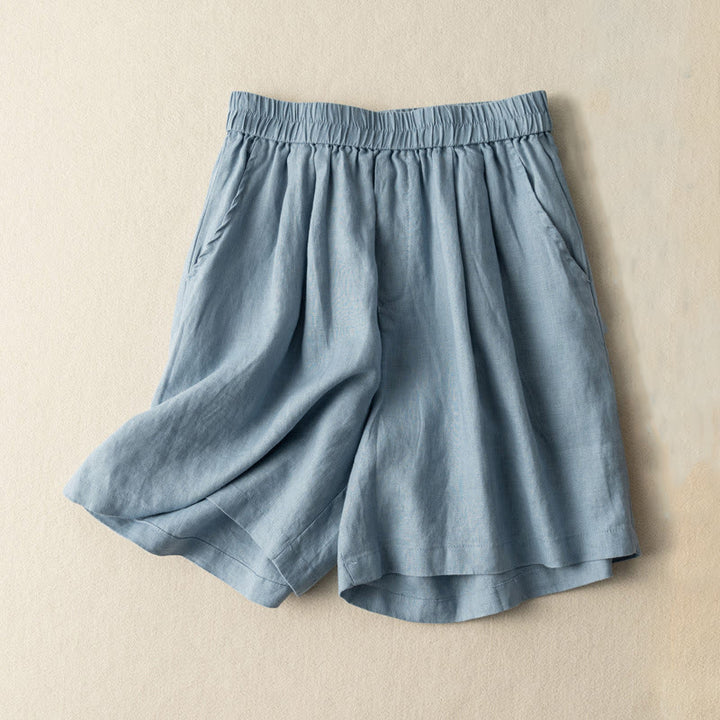 Buddha Stones Casual Plain Color Cotton Linen Women's Shorts With Pockets