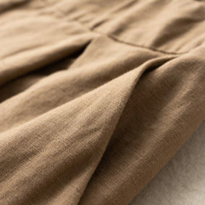 Buddha Stones Casual Solid Color Button Zipper Cotton Linen Women's Shorts With Pockets - image 14