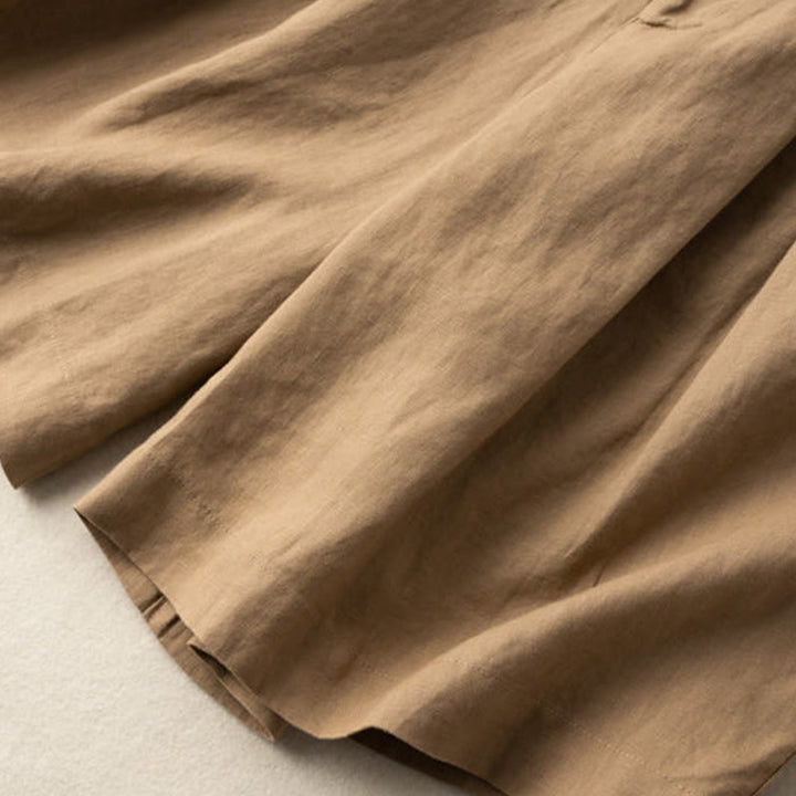 Buddha Stones Casual Solid Color Button Zipper Cotton Linen Women's Shorts With Pockets - image 17