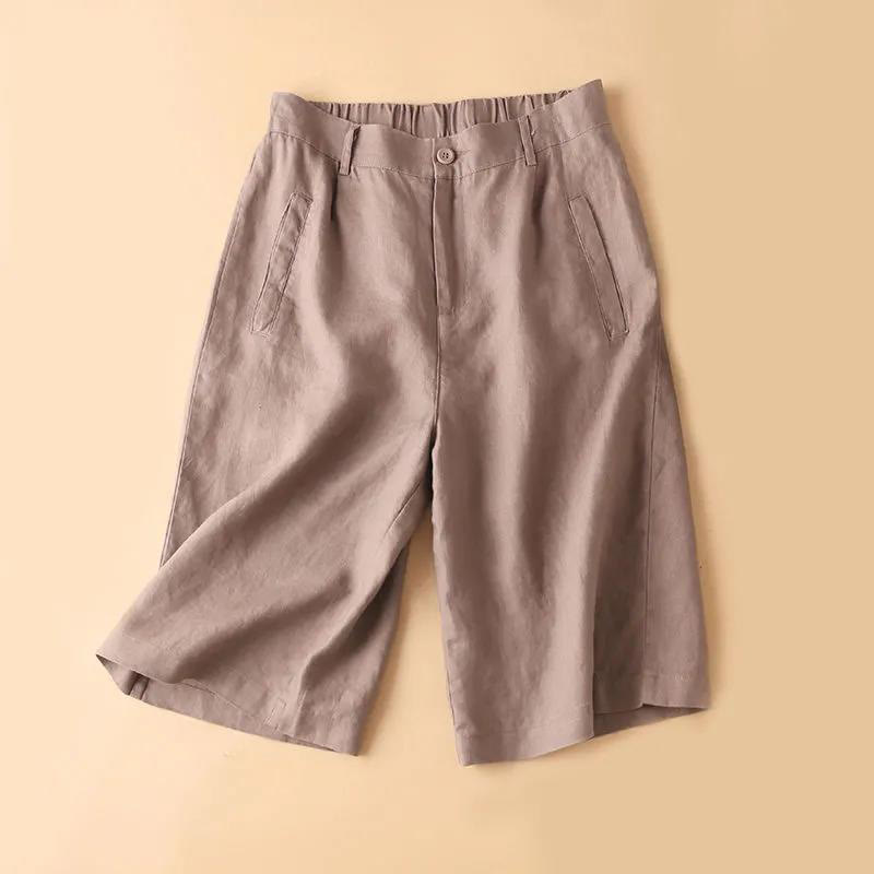 Buddha Stones Plain Color Button Zipper Cotton Women's Shorts With Pockets - BurlyWood - US12，UK/AU16，EU44 (3XL) - image 14