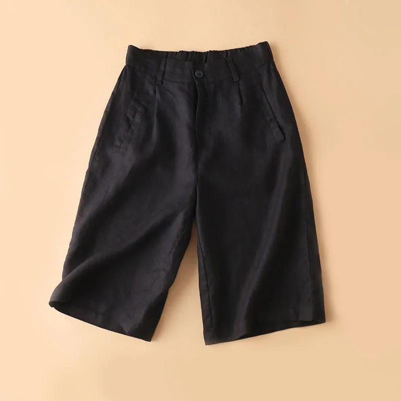 Buddha Stones Plain Color Button Zipper Cotton Women's Shorts With Pockets