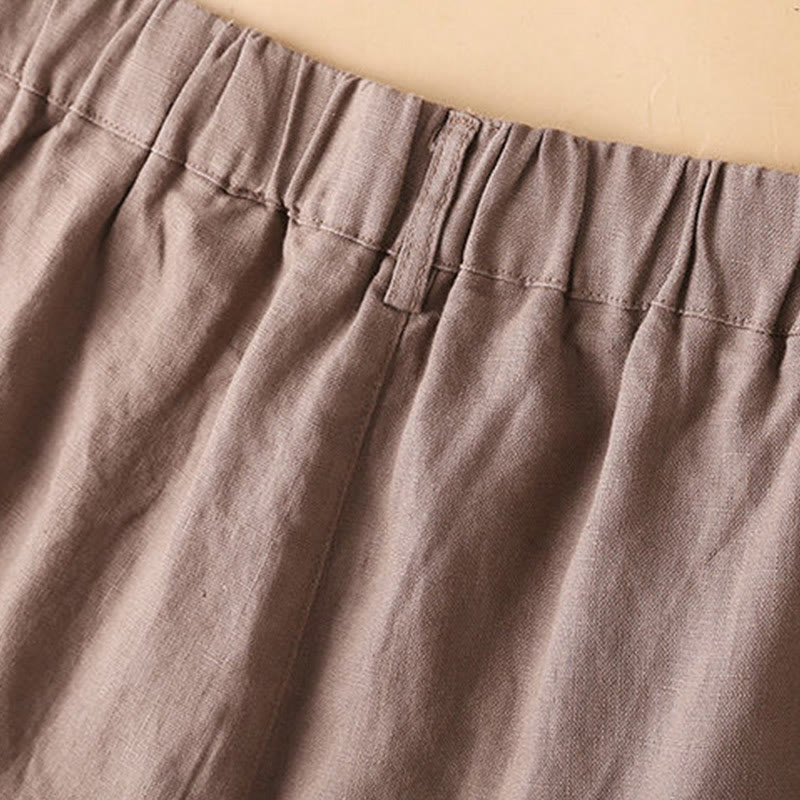 Buddha Stones Plain Color Button Zipper Cotton Women's Shorts With Pockets - image 17