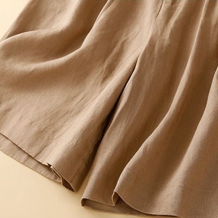 Buddha Stones Plain Color Pleated Zipper Button Cotton Linen Women's Shorts With Pockets - image 8