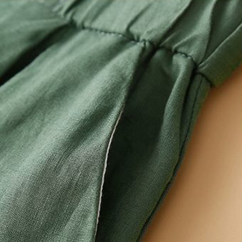 Buddha Stones Plain Color Pleated Zipper Button Cotton Linen Women's Shorts With Pockets - image 16
