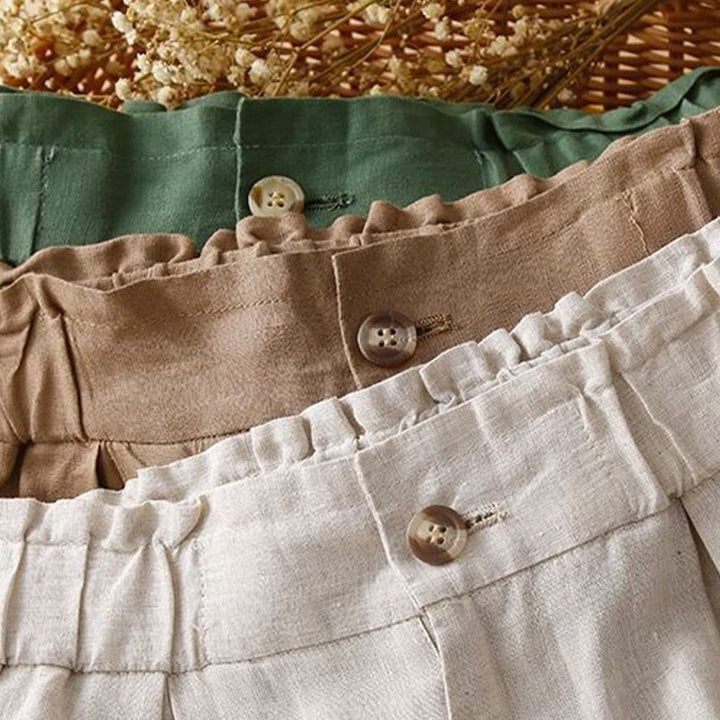 Buddha Stones Plain Color Pleated Zipper Button Cotton Linen Women's Shorts With Pockets - image 23