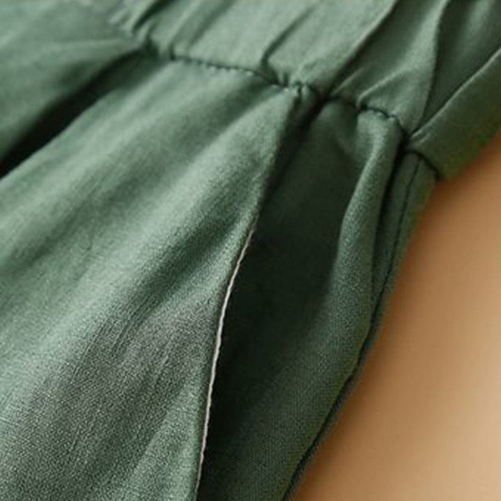 Buddha Stones Plain Color Pleated Zipper Button Cotton Linen Women's Shorts With Pockets - image 17