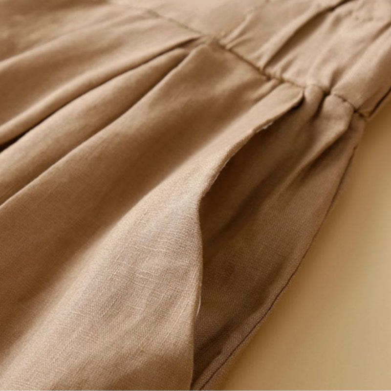 Buddha Stones Plain Color Pleated Zipper Button Cotton Linen Women's Shorts With Pockets - image 4