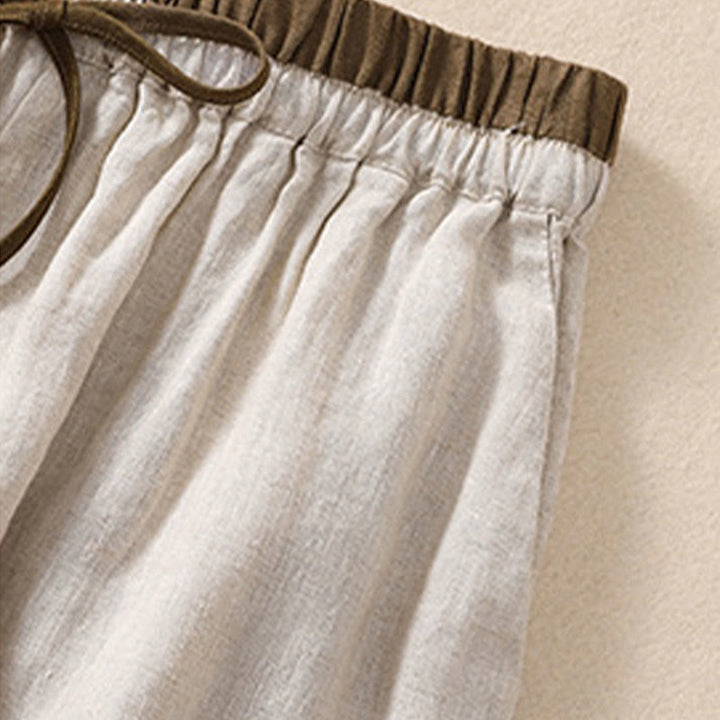 Buddha Stones Solid Color Contrast Color Waist Lace-up Cotton Linen Women's Shorts With Pockets - image 6