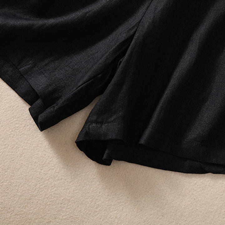 Buddha Stones Solid Color Contrast Color Waist Lace-up Cotton Linen Women's Shorts With Pockets - image 12