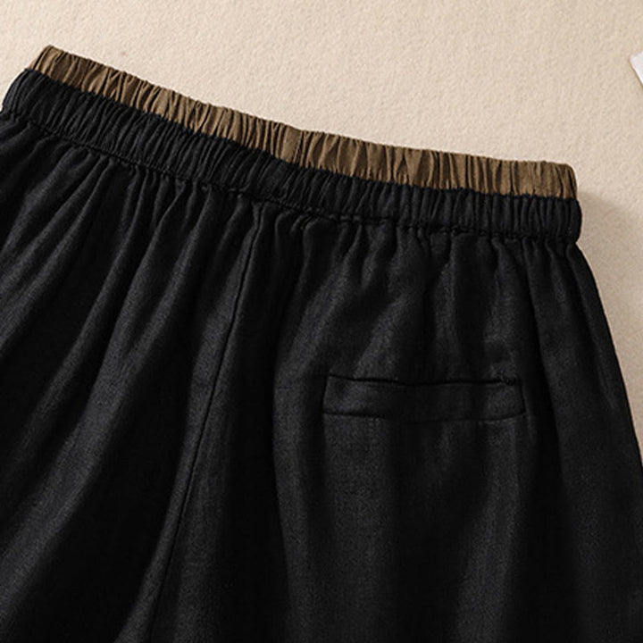 Buddha Stones Solid Color Contrast Color Waist Lace-up Cotton Linen Women's Shorts With Pockets - image 11