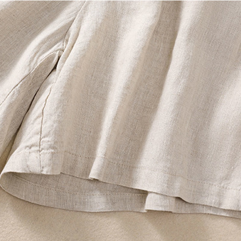 Buddha Stones Solid Color Contrast Color Waist Lace-up Cotton Linen Women's Shorts With Pockets - image 7