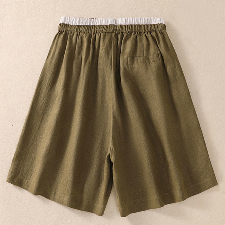 Buddha Stones Solid Color Contrast Color Waist Lace-up Cotton Linen Women's Shorts With Pockets - image 14